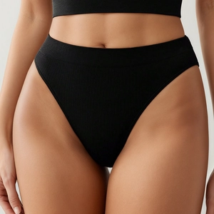 Perizoma senza cuciture da donna nero con texture a coste per yoga e sport