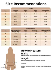 Detailed size chart for maternity high waist panties with measurements in inches and cm