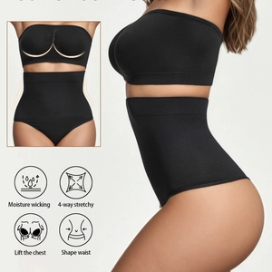 Black seamless strapless shapewear set with moisture-wicking and high-stretch fabric