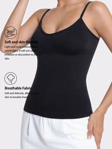 Close-up of black slimming camisole showing breathable texture and skin-friendly fabric