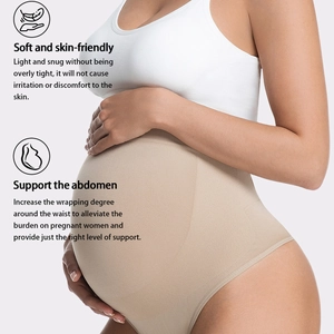 Seamless high-waisted maternity underwear in beige providing soft belly support for women
