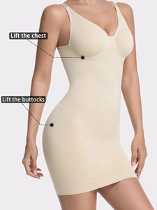 Seamless shapewear dress detail showing the lift chest and buttocks compression features