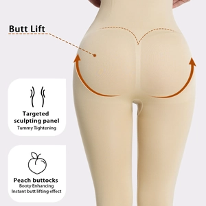 Seamless high-waisted shapewear shorts for tummy control and butt lifting in beige color