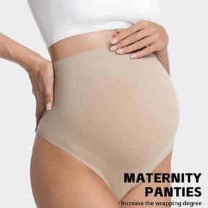 Seamless high waist maternity panties in nude color with full belly support and high elasticity