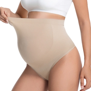 High waist seamless maternity panties in nude color with belly support for pregnancy comfort
