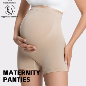 Seamless high-waist maternity panties in nude with breathable fabric and belly support