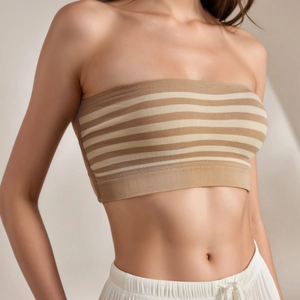 Seamless strapless striped bandeau bra in stretch knit for a minimalist summer look