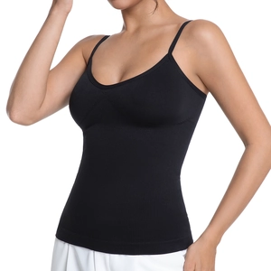 Slim fit black ribbed camisole with thin straps and U-neck for a body-shaping look