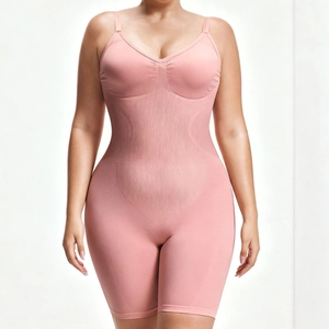 Body sculptant rose sans couture avec contrôle du ventre et col en V pour femmes