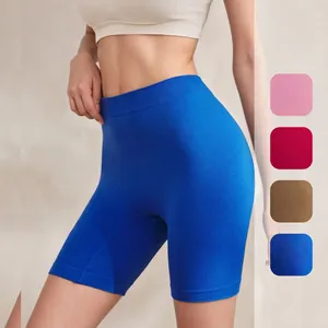 Short de Sécurité Sans Couture à Taille Haute pour Femmes Respirant Couleur Unie Short Cycliste Taille Moyenne Fitness