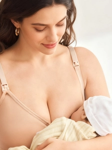 Close-up of seamless nursing bra with easy front clip for breastfeeding support