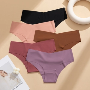 Detailed view of seamless ice silk panties in a 5-pack assortment of various colors