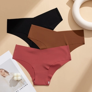 Detailed view of seamless ice silk underwear set in black, coffee, and mauve tones