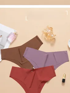 Drei nahtlose Low-Rise Eisseide-Slips in Braun, Violett und Terrakotta für Damen