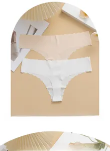 Detail of seamless ice silk underwear with wavy laser-cut edges in beige and white