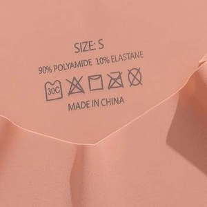 Seamless ice silk underwear label showing 90% polyamide and 10% elastane fabric detail