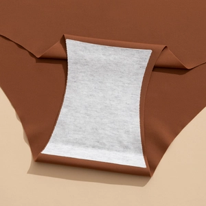 Seamless ice silk sports panties for women in terracotta with breathable grey cotton crotch