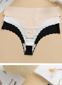 Detail of three seamless ice silk panties with scalloped edges and ribbed texture
