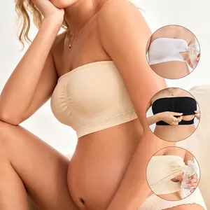 Seamless Strapless Maternity Nursing Bra Hands Free Breast Pump Bra Bandeau Tube Top For Pregnancy Postpartum Women Lingerie