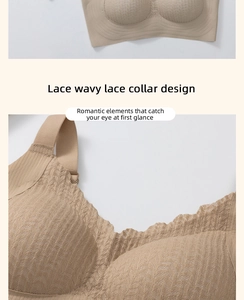 Dettaglio reggiseno in pizzo kaki con bordo ondulato elegante e motivi intrecciati