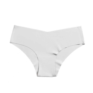 Detail of seamless laser-cut edges on white ice silk moisture-wicking sports underwear