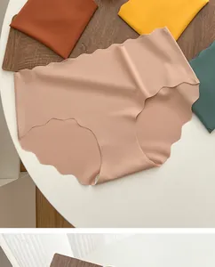 Detail of seamless ice silk underwear with laser-cut wavy edges in multi-color options