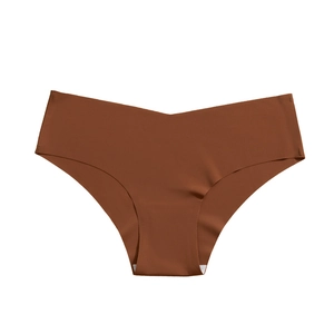 Seamless ice silk panties for women with V-waist design in dark brown color