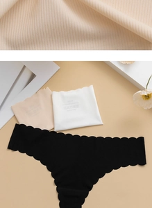 Detail of breathable ice silk seamless panties with wavy edges and ribbed texture