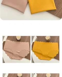 Detail of seamless ice silk underwear with wavy edges in ginger and mocha colors
