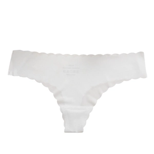 Seamless low waist white ice silk thong for women with laser-cut wavy edges