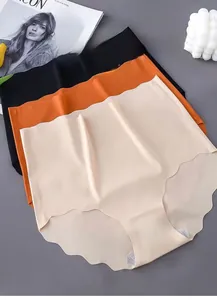 Three-pack high waist seamless ice silk panties with wave edges and cotton crotch