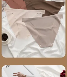 Detailed view of seamless ice silk panties in four earth tones on white silk fabric
