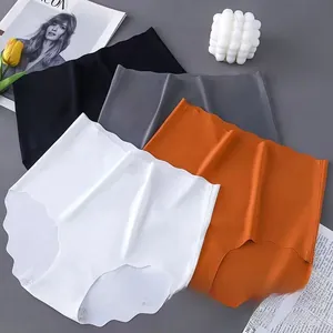 Close-up of four colors of seamless ice silk high waist panties with wavy edges
