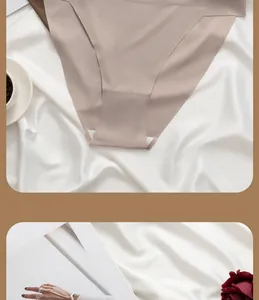 Detail of seamless ice silk underwear with breathable cotton crotch on silk background