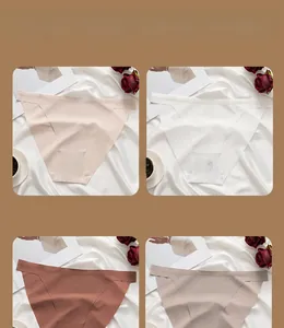 Detail view of seamless ice silk panties in skin, white, brick red and grey tones