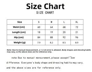 Detailed size chart for seamless ice silk thong showing waist and hip measurements
