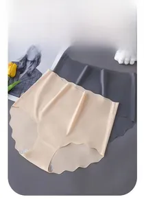 Detail of seamless high-waist ice silk underwear showing smooth fabric and raw-cut edges