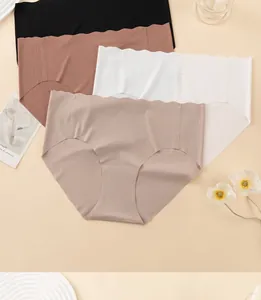 Flat lay of seamless ice silk panties in black, coffee, cream, and dusty pink colors