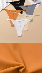 Detailed fabric texture and metal ring buckle of breathable ice silk G-string panties