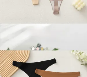 Detail of seamless low-rise thongs in multiple colors with invisible cut edges and soft fabric