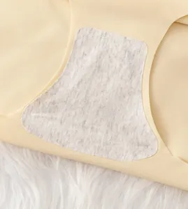 Detail view of the breathable grey cotton crotch lining on seamless ice silk panties