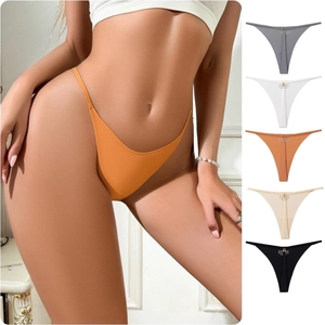 Women Seamless Ice Silk Thong Sexy Low Waist G-String Underwear With Gold Metal Rings Breathable Nylon Spandex Panties
