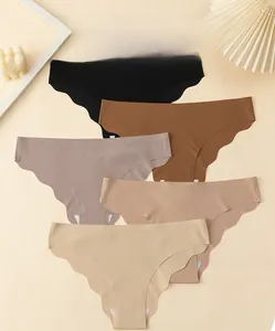 Close-up of seamless high-elastic panties with wavy edges in various neutral colors