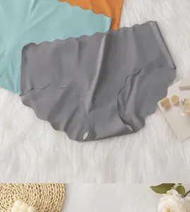 Detail of seamless ice silk panties with wave edges in grey, mint green, and orange