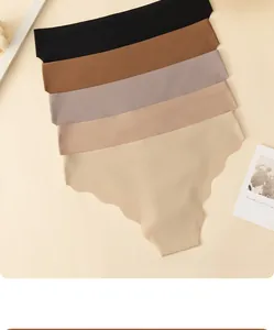 Close-up of five seamless ice silk panties with wavy edges in neutral earth tones