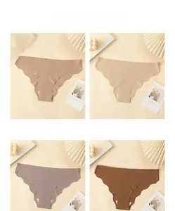 Detail of seamless laser-cut wavy edges on breathable ice silk panties in earth tones