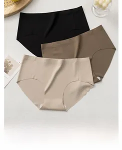Dreierpack nahtlose Mid-Waist-Unterwäsche aus Seide in Schwarz, Kaffee und Beige