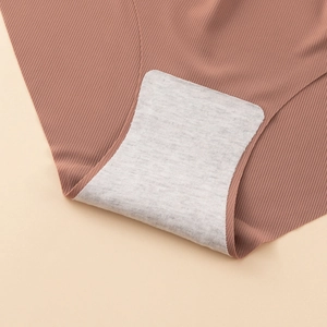 Seamless ice silk panties featuring ribbed texture and cotton crotch for women