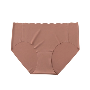 One-piece seamless ice silk panties for women with wavy edges and ribbed texture in rose pink