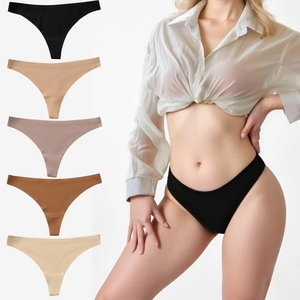 Women Seamless Thong Underwear Ice Silk Sexy Low Waist Breathable Invisible Quick Dry Solid Color Lingerie Panties